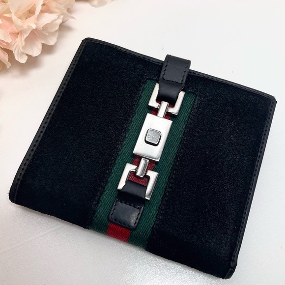 Vintage Gucci Jackie Suede Leather Sherry striped double sided compact wallet - Picture 2 of 15